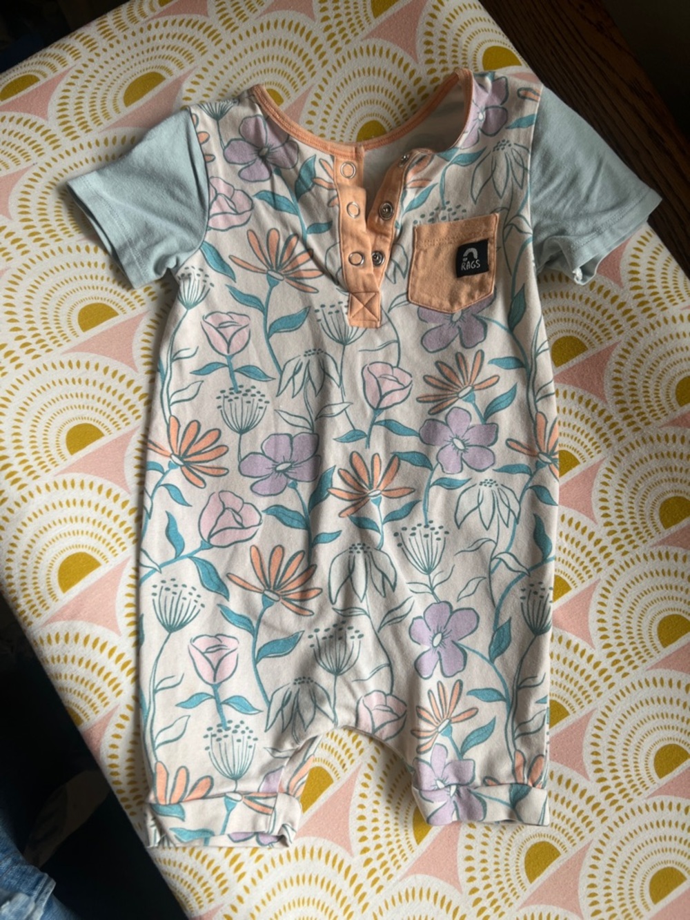 Rags to Raches Pastel Floral One-Piece Bodysuit - Peach, Teal, Lavender